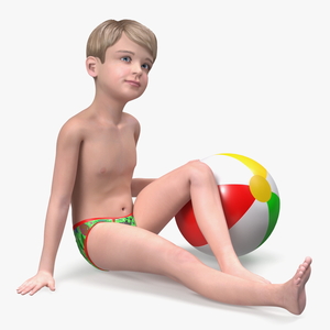 Sitting Child Boy Beach Style 3D model