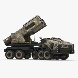 3D Futuristic Military Rocket Launcher Truck Rigged model