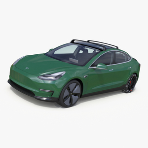 3D model Tesla Model 3 with Wheel and Roof Accessories