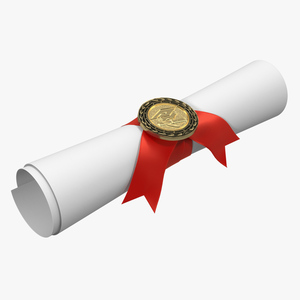 3D Degree Scroll Red Ribbon with Diploma Medal model