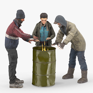 Homeless People Around Barrel Fire 3D model