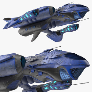 Futuristic Combat Spaceship Blue 3D