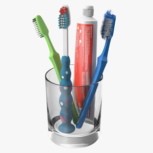 3D model Toothbrushes and Toothpaste in Glass Cup