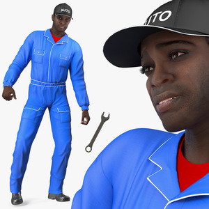 3D Dark Skin Black Auto Mechanic Rigged