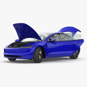 3D Modern Electric Sedan Blue Rigged model