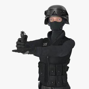 3D Tactical Police Officer Woman with Handgun Rigged for Cinema 4D model