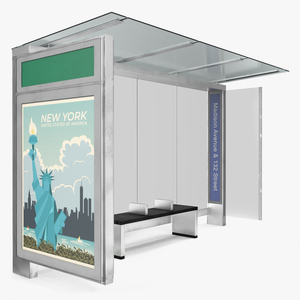 3D Modern Bus Stop Shelter with Advertisement Panel model