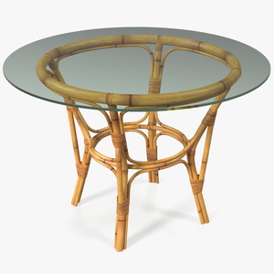 3D model Bamboo Round Dining Table with Glass Top