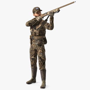 3D model Aiming Duck Hunter with Gun in Grass Camo Fur