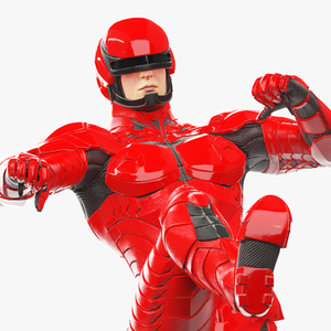 Futuristic Cyborg in Red Armor Rigged 3D