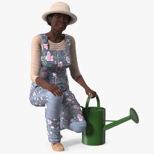 Gardener Afro American Old Lady Sitting 3D model