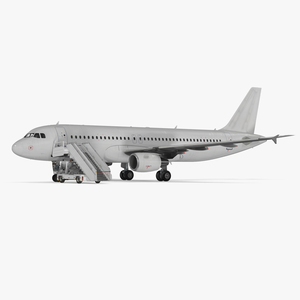 Airbus Plane with Passenger Boarding Stairs Car 3D