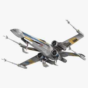 3D Space Fighter X-Wing Starship with R2-D2 Rigged for Cinema 4D