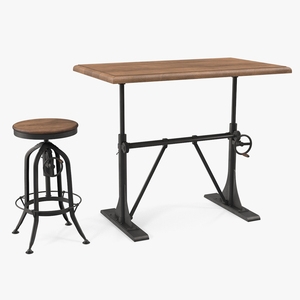 Pittsburgh Crank Standing Desk with Barstool 3D model