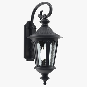 3D Black Vintage Outdoor Wall Lantern Switched On