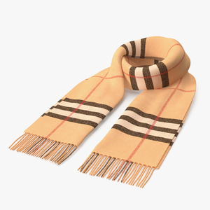 Rolled Fringed Beige Check Scarf 3D