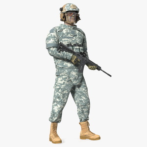 Soldier in Grey Tactical Gear with Rifle Standing 3D model