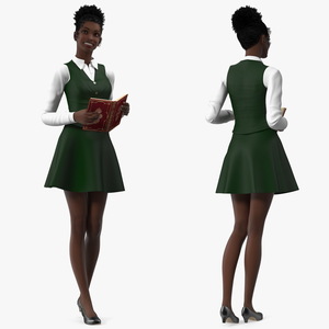 Black Young Woman Student Standing Pose 3D model