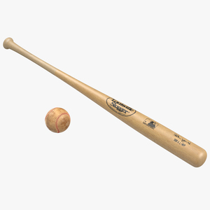 Baseball and Wooden Baseball Bat 3D