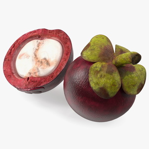 3D Thailand Mangosteen Whole and Half Cut model