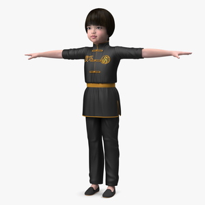 3D model Chinese Girl Child in Kimono T-Pose