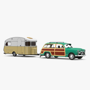 Classic Car with Caravan 3D model