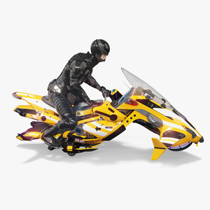 Futuristic Soldier on Flying Motorcycle 3D model