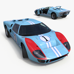 Ford GT40 Racing Car Blue Rigged 3D