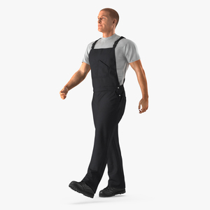 Construction Worker Black Overalls Walking Pose 3D