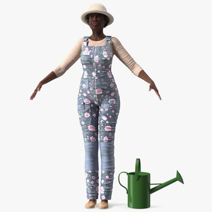 3D Black Elderly Woman Gardener Style A-Pose