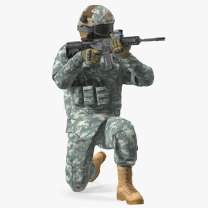 Army Soldier in Grey Camo with Goggles Aiming Fur 3D model