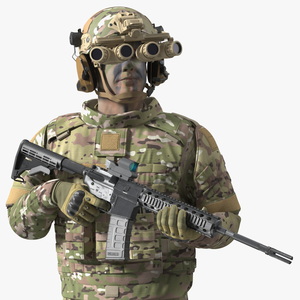 3D model Soldier in Night Vision Goggles Green Camo Walking