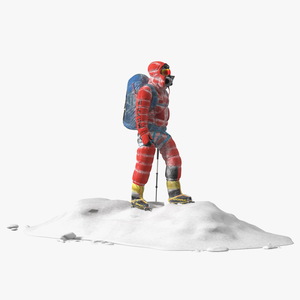 3D Climber in a Snow-Covered Suit Goes to Everest