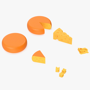 Cartoon Cheese with Holes Various Shapes Set 3D model