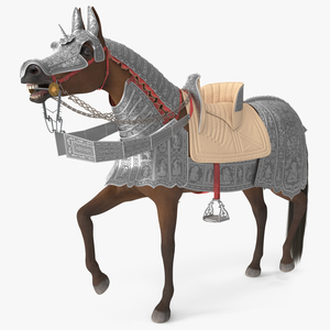 3D Medieval Armored Warhorse Fur Rigged