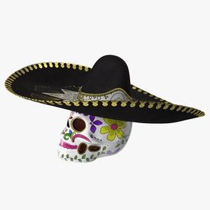 3D Mariachi Skull with Sombrero model