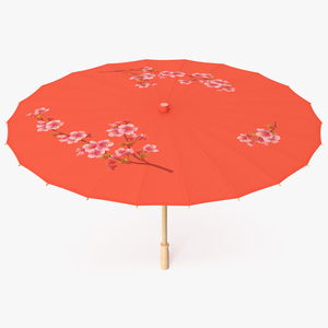 3D model Chinese Umbrella Red Open