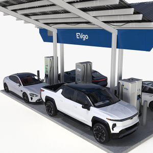 3D Chevrolet Tesla Xiaomi and Lucid Cars at EVgo Electric Charging Station
