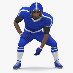 Black Man American Football Player Crouching Blue Uniform 3D