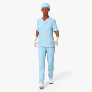 3D model Female Medical Professional in Scrubs with Bloodstains Rigged Fur