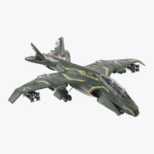 3D Futuristic Damaged Fighter Aircraft Rigged for Cinema 4D