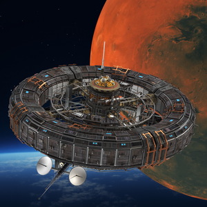 3D model Futuristic Sci Fi Space Station Orbiting Mars