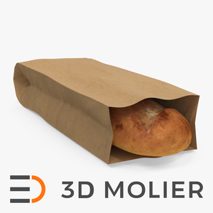 3D Brown Paper Bag with Bread