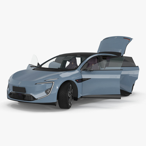 3D Avatr 12 EV Blue Color with Headlights On Rigged model