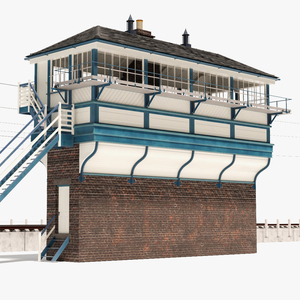 Train Signal Box with Direct Railway Section 3D model