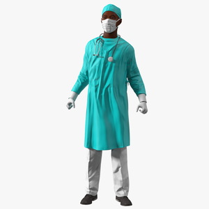 3D model African Black Male Doctor in Face Mask Rigged