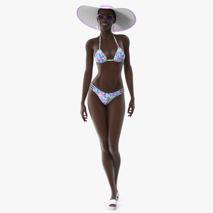 3D Dark Skinned Bikini Girl Standing Pose model