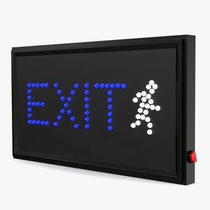 Blue LED Light Exit Sign ON 3D