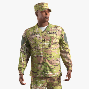 African-American US Army Soldier Camofluage Fur Rigged 3D model