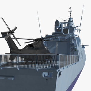 Corvette Class Ship with Attack Helicopter Rigged 3D model